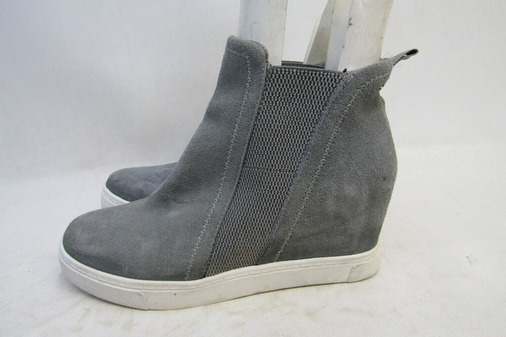 Steve Madden Womens Sz 8.5 M Gray Suede Chelsea Wedge Ankle Fashion Boots Bootie